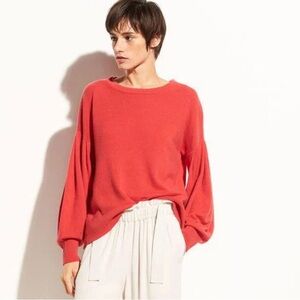 Vince 100% Cashmere Pleated Sleeve Crewneck Sweater Women’s Small Poppy Red